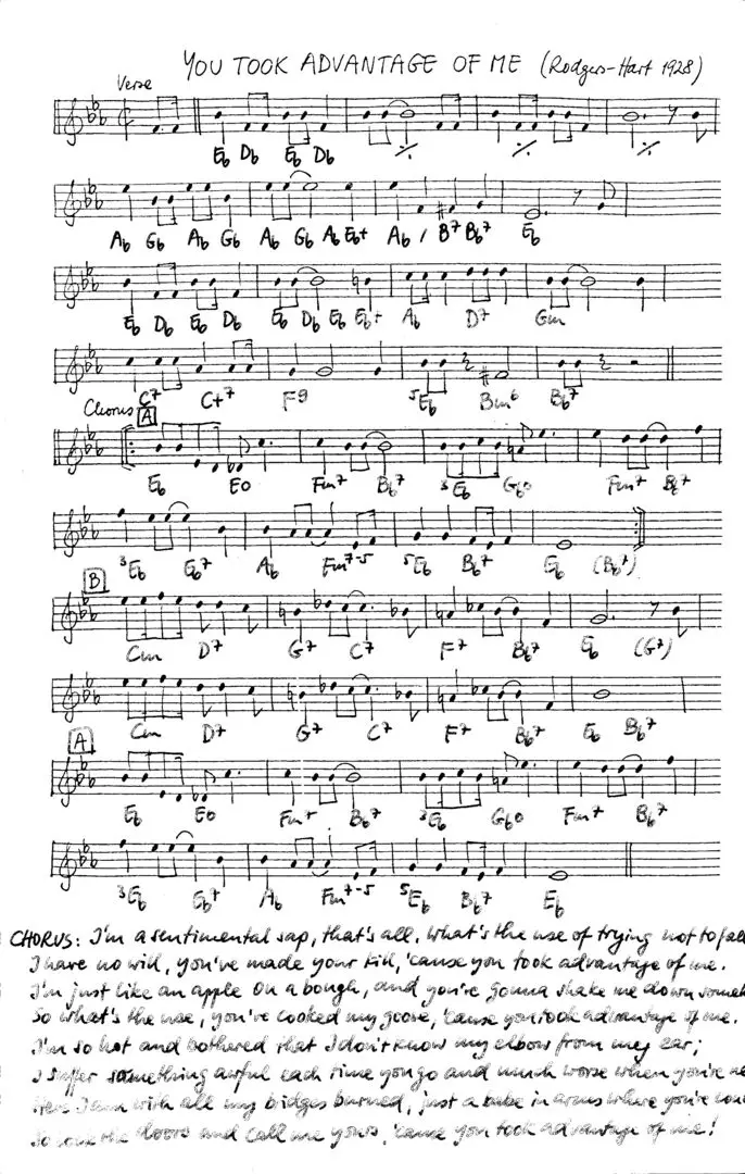 you took advantage of me free jazz leadsheet - Courtesy of the Jungle Jazz Band